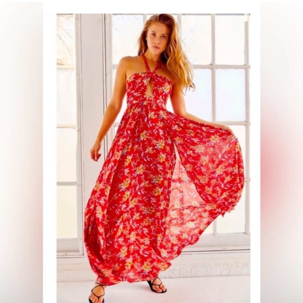 Kimchi blue Floral Halter Maxi Dress - Red size:10